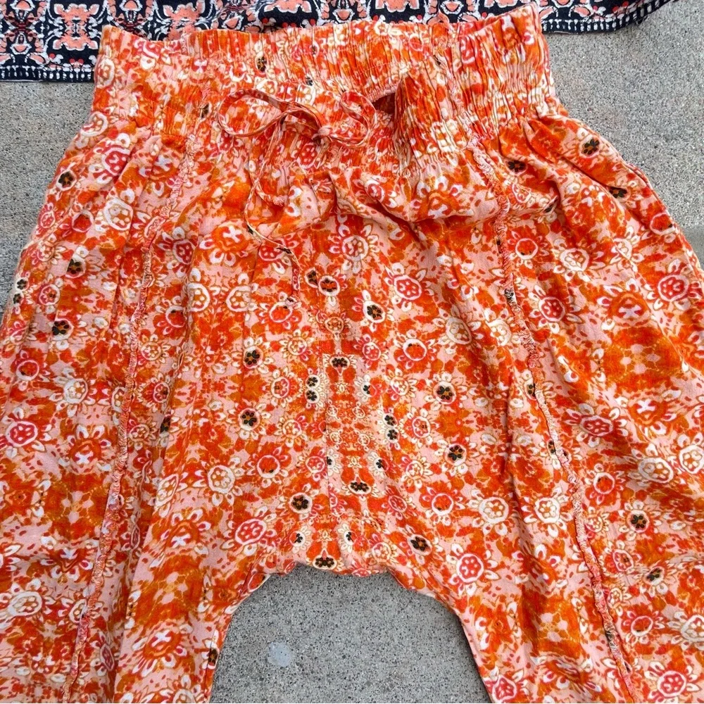Free People Make My Day Tapestry Lounge Set Orange Top Harem Pants Boho Hippie S - Picture 8 of 12